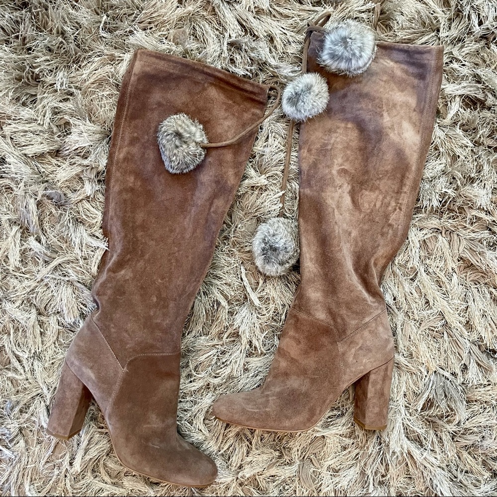 Michael Kors REMI Tall Boots with Fur Pom Poms